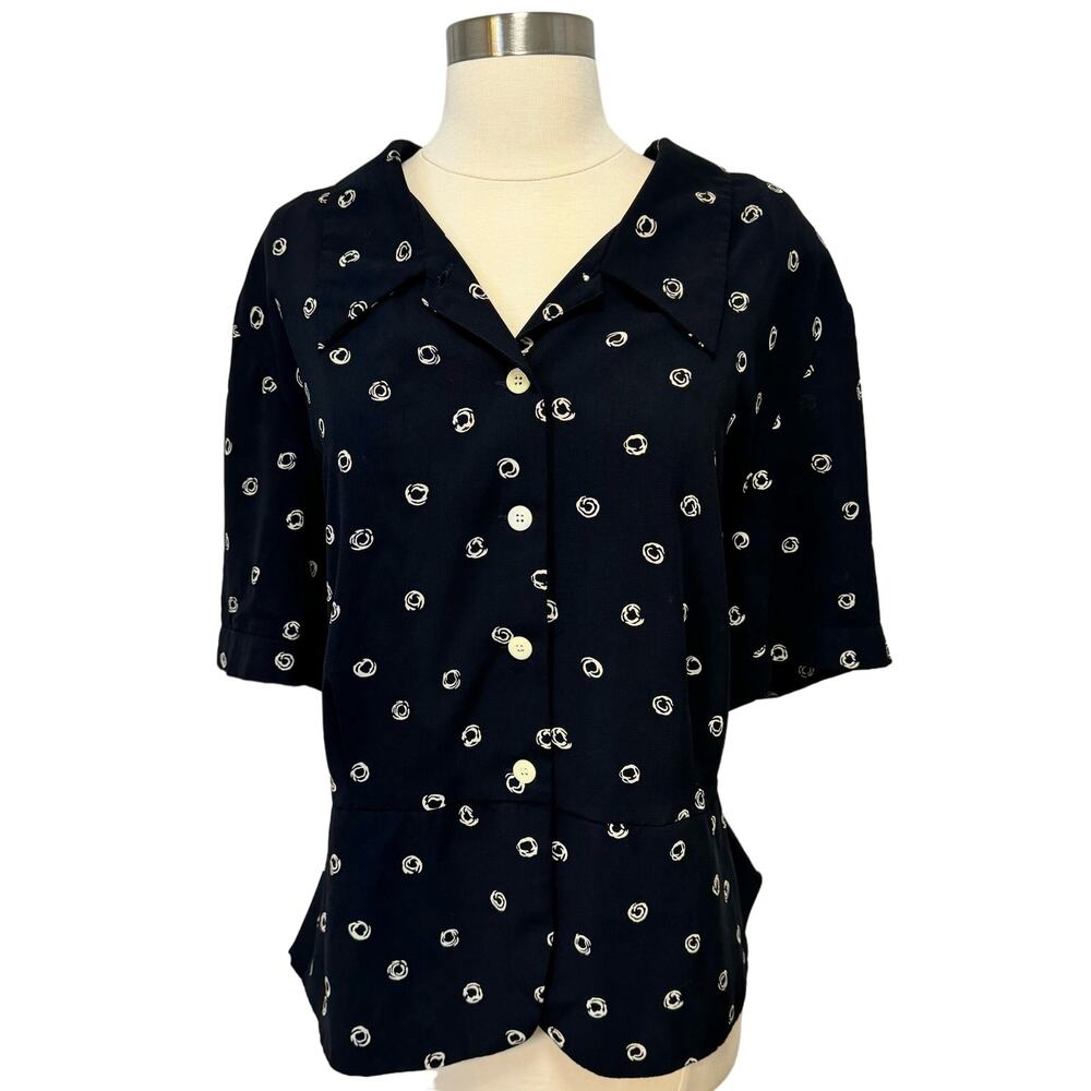 VOLUP Vintage Vtg 1980s does 1940s Maggie McNaughton Button Collar Peplum Blouse